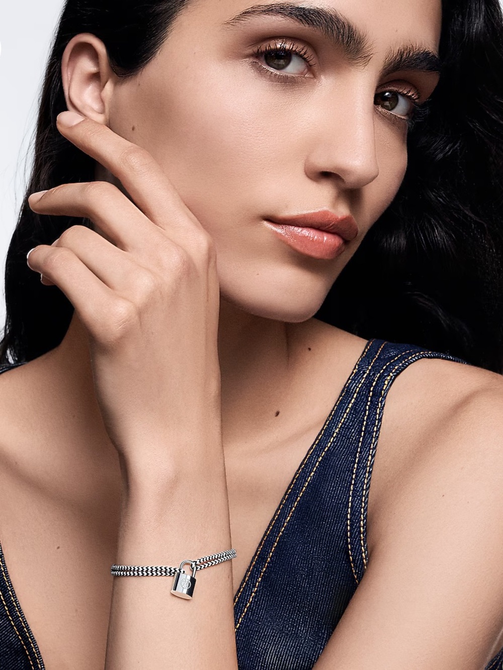 Louis Vuitton Sterling Lockit Bracelet with Black & White Cord